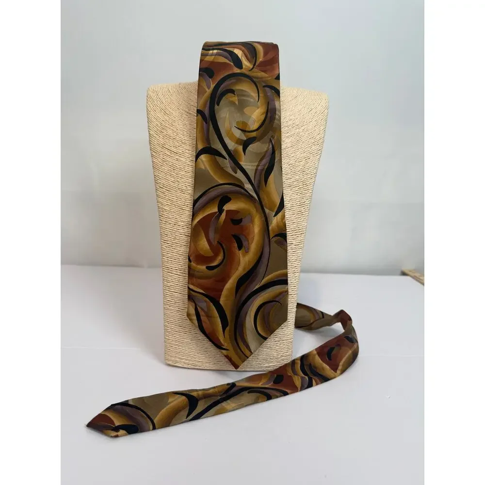 J Garcia Snail Garden Limited Edition Silk Tie Collection 43 Gold Brown Scroll